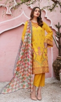 Shirt Embroidered Swiss Front 1.4M Embroidered Sleeves Patti 1M Swiss Back +Sleeves 2 M  Trouser Cotton Trouser 2.5 M  Dupatta Printed Chiffon Dupatta 2.5 M