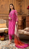 Shirt Embroidered front chiffon 1M Chiffon Back +sleeves 2M Embroidered Front Daman Patti 1M Inner Shirt 2.25M  Trouser Raw Silk Trouser 2.5 M  Dupatta Embroidered Printed Chiffon Dupatta 2.5 M