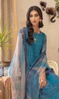 Shirt Embroidered front chiffon 1.4M Print Chiffon back +sleeves 2M Embroidered Front Daman Patti 1M Inner Shirt 2.25M  Trouser Raw Silk Trouser 2.5 M  Dupatta Embroidered Printed Chiffon Dupatta 2.5 M