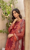Shirt Embroidered Print front chiffon 1.4M Print Chiffon back +sleeves 2M Embroidered Front Daman Patti 1M Inner Shirt 2.25M  Trouser     Raw Silk Trouser 2.5 M  Dupatta Embroidered Printed Chiffon Dupatta 2.5 M