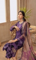 Shirt Embroidered Print front chiffon 1.4M Print Chiffon back +sleeves 2M Embroidered Front Daman Motif 1 Pcs Embroidered Sleeves +Daman Patti 2M Inner Shirt 2.25M  Trouser     Raw Silk Trouser 2.5 M  Dupatta Embroidered Printed Chiffon Dupatta 2.5 M Embroidered Dupatta Patti 2.5M