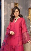 Shirt Embroidered Karandi  Front 1.4M Karandi Sleeves + Back 2M Embroidered Sleeves Patti 1.4M a)  Embroidered Front Daman Patti 1M b)  Embroidered Front Daman Patti 1M c)  Embroidered back Daman Patti 4M  Trouser Embroidered karandi Trouser 2.5M  Dupatta Embroidered Luxury Organza Dupatta 2.5 M Embroidered Dupatta Patti 8M