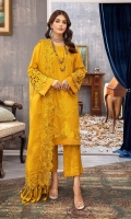 Shirt Embroidered Front Karandi 1.4M Embroidered Front Daman Patti 1M Back +Sleeves karandi 2M Embroidered Sleeves Patti 1.4M  Trouser Embroidered Karandi Trouser 2.5M  Dupatta Embroidered Luxury Organza Dupatta 2.5 M Embroidered Dupatta Patti 8M