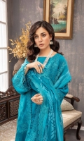 Shirt Embroidered karandi  Front 1.4M Embroidered Karandi Sleeves 26 Inches Embroidered back Daman Patti 3M Karandi back 1.4M  Trouser Karandi Trouser 2.5M Embroidered Trouser Motif 2Pcs  Dupatta Luxury Organza Dupatta 2.5M Embroidered Dupatta Patti 8M