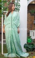 Premium Sequins adorned Chiffon  Front open Kaftan embellished with 3D Flowers of Sequins and Pearls . Neckline is Embellished with pearl chain.Pleated Organza Flairs are added on the edges of Kaftan to make it a head turner piece