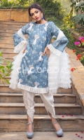 Premium Digital print Chikan Fabric Embellished with handwork of stones pearls kora and feathers paired up with mirror work tulip and Ruffle Layered Net Dopatta