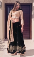 Premium atlas jamawar top paired up with embroidered lehnga beautified with handwork of kora stones crystals and beeds on neckline and lehnga stylized with embellished masoori dopatta.