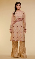 2pc Embroidered organza Top embellished with hand work of sequins kora stones and satin flowers paired up with embroidered pants