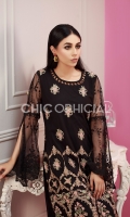 Net fabric Embellished with sequin and crystals with embroidered sleeves and back and embroidered chiffon dupatta paired up with embroidered bunch trousers