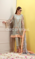 Asymmetrical  Gown in net Fabric embellished with hand work of sequins and crystals wit lace and ruffle details paired up with ruffle embroidered net dupatta and cotton silk pants