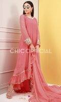 Kamdani Chiffon Frok Embellished with Mirror Borders, ruffled dupatta and mirror border embellished trousers
