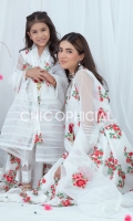 This gorgeous embroidered net with Floral patterns styled in high low front open frock embellished with beautiful floral bunch paired with straight cut organza detailed pants beautified it with with Organza dopatta having Embroidered rosette motif with lace and pleat...