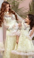 Premium Self embroidered organza kalidar frok embellished with 3D handwork of ribbons, pearl and stones beautified with frills and ruffles paired up with straight pants and dual shaded frill detailed tie and dye dopatta