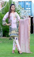 Digital Printed Shirt With Embroidered Front  Back Printed  Embroidered Crinkle Chiffon Duptta  Dyed Trouser