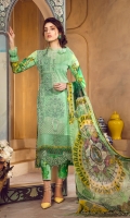 Lawn Digital Front : 1.25 m Lawn Digital Back : 1.25 m Lawn Printed Sleeves : 0.65 m 100% Pure Chiffon Dupatta : 2.5 m Dyed Cotton Trouser : 2.5 m  Embroidery Embroidered Front: 1 Piece Embroidered Border: 1 m