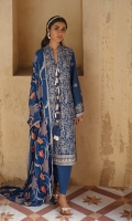 SHIRT 100% COTTON SATIN EMBROIDERED SHIRT, FRONT AND SLEEVES, PASTE PRINTED BACK  TROUSERS 100% DYED CAMBRIC TROUSER  DUPATTA EMBROIDERED VISCOSE NET DUPATTA