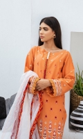 SHIRT LAWN EMBROIDERED SHIRT FRONT, BACK, AND SLEEVES,  TROUSERS DYED CAMBRIC TROUSER  DUPATTA EMBROIDERED RAJJO NET DUPATTA