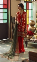 SHIRT (2.5M)  EMBROIDERED LAWN FRONT  DIGITAL PRINTED BACK & SLEEVES  TROUSER (2.5M)  DYED CAMBRIC TROUSER  DUPATTA (2.5M)  DIGITAL PRINT CRINKLE CHIFFON DUPATTA