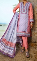 3.0 Meter Printed Cotton Shirt. 2.5 Meter Printed Lawn Dupatta. 2.5 Meter Dyed CottonTrouser.