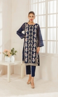 Crafted on khaddi net fabric this rich embroidered kurta along with mirror detailing