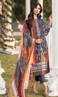 Embroidered Lawn Front 1.15Mtr Printed Lawn Back 1.15Mtr Embroidered Sleeves 0.65Mtr Printed Chiffon Dupatta 2.5Mtr Dyed Trouser 2Mtr Embroidered Tissue Border for Daman Embroidered Tissue for Neckline