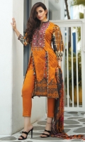 1.1M Embroidered Front 1.1M Printed Back 0.6M Printed Sleeves 2.5M Printed Chiffon Dupatta 2.5M Dyed Trouser