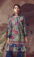 1.1m Khaddar embroidered front  1.1m Khaddar Printed back  0.6m Khaddar printed sleeves 0.6m  2.5m Chiffon printed dupatta  2.5m Khaddar dyed trouser