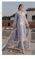 Embroidered Schiffli Lawn Center Panel For Front = 1.15 meters Embroidered Schiffli Lawn Back And Side Panel = 1.60 meters Embroidered Schiffli Lawn Sleeves = 0.65 meter Dyed Cotton Trouser = 2.5 meters Embroidered Cotton Net Dupatta = 2.5 meters Embroidered With Mirror Work Organza Border For Dupatta and neck line 8 meters Embroidered With Mirror Work Organza Border For Front Hem = 0.75 meter 2 Embroidered Organza Patches