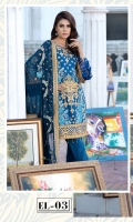 Embroidered chiffon front back and sleeves Embroidered chiffon duppata Embroidered daman patch grip Trouser and accessories