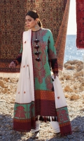 Embroidered Front Center Panel (Pima Lawn) 0.66 Meter Dyed Back (Pima Lawn) 0.66 Meter Embroidered Back Center Panel (Pima Lawn) 0.33 Meter Embroidered Sleeves (Pima Lawn) 0.66 Meter Embroidered Hem Border 1 (Pima Lawn) 1 Meter Embroidered Hem Border 2 (Pima Lawn) 1 Piece Embroidered Sleeve Border 1 (Pima Lawn) 1 Meter Embroidered Sleeve Border 2 (Organza) 1 Meter Embroidered Dopatta (Swiss Voile) 2 Meters Embroidered Dopatta Pallu 1 (Swiss Voile) 1 Pair Embroidered Dopatta Pallu 2 (Swiss Voile) 2 Meters Embroidered Dopatta Pallu 3 (Swiss Voile) 2 Meters Dyed Trouser (Cambric) 2.5 Meters