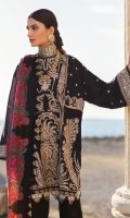 Embroidered Front Center Panel (Pima Lawn) 0.33 Meter Embroidered Front Left Side Panel (Pima Lawn) 0.33 Meter Embroidered Front Right Side Panel (Pima Lawn) 0.33 Meter Dyed Back (Pima Lawn) 1 Meter Embroidered Sleeves (Pima Lawn) 0.66 Meter Embroidered Hem Border (Pima Lawn) 2 Meters Digital Printed Dopatta (Medium Silk) 2.5 Meters Dyed Trouser (Cambric) 2.5 Meters