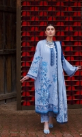 Embroidered Front Center Panel (Dobby) 0.33 Meter Embroidered Front Left Side Panel ( Dobby) 0.33 Meter Embroidered Front Right Side Panel (Dobby) 0.33 Meter Embroidered Back (Dobby) 1 Meter Embroidered Sleeves (Dobby) 0.66 Meter Embroidered Hem Border (Organza) 1 Meter Embroidered Sleeve Border (Organza) 1.32 Meters Embroidered Neckline Patti (Organza) 1 Meter Embroidered Dopatta Center Panel (Swiss Voile) 1.32 Meters Embroidered Dopatta Pallu 1 (Swiss Voile) 0.33 Meter Embroidered Dopatta Pallu 2 (Swiss Voile) 0.33 Meter Embroidered Dopatta Pallu 3 (Swiss Voile) 0.33 Meter Embroidered Dopatta Pallu 4 (Swiss Voile) 0.33 Meter Dyed Trouser (Cambric) 2.5 Meters