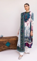 Embroidered Front Center Panel (Dobby) 0.66 Meter Embroidered Front Side Panels (Dobby) 0.42 Meter Digital Printed Back (Pima Lawn) 1 Meter Embroidered Neck Patch (Pima Lawn) 1 Piece Embroidered Sleeves (Dobby) 1.32 Meters Embroidered Intersection Patti (Pima Lawn) 4.25 Meters Embroidered Hem Border 1 (Pima Lawn) 1 Meter Embroidered Hem Border 2 (Satin) 1 Meter Embroidered Dopatta (Swiss Voile) 2.25 Meters Digital Printed Dopatta Four Side Patti (Voile) 7.15 Meters Dyed Trouser (Cambric) 2.5 Meters
