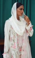 Embroidered Front Center Panel (Lawn) 0.66 Meter Embroidered Front Side Extensions (Lawn) 0.33 Meter Embroidered Back (Lawn) 1 Meter Embroidered Sleeves (Lawn) 0.66 Meter Embroidered Hem Border 1 (Organza) 1 Meter Embroidered Hem Border 2 (Organza) 1 Meter Embroidered Dupatta (Net) 2.25 Meters Embroidered Dupatta 4 Side Patti 1 (Net) 7.25 Meters Embroidered Dupatta 4 Side Patti 2 (Satin) 7.25 Meters Dyed Trouser (Cambric) 2.5 Meters
