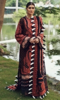 Embroidered Front Center Panel (Lawn) 0.33 Meter Embroidered Front Left Side Panel (Lawn) 0.33 Meter Embroidered Front Right Side Panel (Lawn) 0.33 Meter Embroidered Back (Lawn) 1 Meter Embroidered Sleeves (Lawn) 0.66 Meter Embroidered Sleeve Border (Lawn) 1.32 Meters Embroidered Hem Border (Organza) 1 Meter Dyed Dupatta (Box Organza) 2.25 Meters Embroidered Dupatta + Hem Border (Organza) 8.25 Meters Embroidered Dupatta 4 Side Patti (Organza) 7.25 Meters Dyed Trouser (Cambric) 2.5 Meters