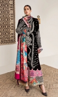 Embroidered Front (Velvet) 1.3 Meters Embroidered Sleeves (Velvet) 1.3 Meters Embroidered Sleeve Border (Satin) 1.3 Meters Embroidered Front Border (Satin) 1 Meter Dyed Back (Velvet) 1.3 Meters Dyed Trouser (Raw Silk) 2.5 Meters Digital Printed Dupatta (Medium Silk) 2.5 Meters