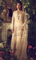 An elegantly flowing silhouette in soft pink is adorned with Persian inspired mihrabs and beautifully encrusted with 3D fabric flowers, crystals and silver filigree. Layered over a rich silver kimkhuab sharara and paired with a dupatta with a sequinned border and scattered motifs and hung with intricately made tassels, this ethereal and airy formal is ideal for summer weddings.