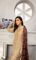 FRONT: CHIFFON EMBROIDERED FRONT WITH HAND WORK  BACK: CHIFFON EMBROIDERED BACK  SLEEVES: CHIFFON EMBROIDERED SLEEVES  BORDER: FRONT, BACK AND SLEEVES ORGANZA EMBROIDERED BORDER  DUPATTA: CHIFFON EMBROIDERED DUPATTA  TROUSER: RAWSILK TROUSER