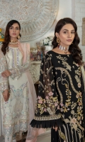 Chiffon Embroidered Adda work Front.  Chiffon Embroidered back.  Chiffon Embroidered Sleeves.  Organza Embroidered Front and back border.  Organza Embroidered Sleeves border.  Net Embroidered Dupatta.  Dyed Raw silk Trouser.