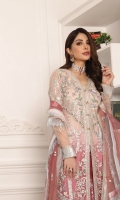 Net Embroidered Hand Made Front Right And Left Panels Net Embroidered Back Net Embroidered Sleeves Net Embroidered Dupatta Organza Embroidered Front And Back Border Jamawar Trouser