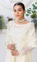 Organza Embroidered Hand Made Front Organza Embroidered back. Organza Embroidered Sleeves. Organza Embroidered Front and Back Border. Organza Embroidered Sleeves lace. Chiffon Embroidered dupatta. Raw Silk trouser.