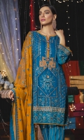 Chiffon Embroidered Front with Sequence Work  Embroidered Chiffon Back  Chiffon Embroidered Sleeves  Chiffon Embroidered Dupatta  Organza Embroidered Patches for Daman  Embroidered Grip Trouser  Accessories