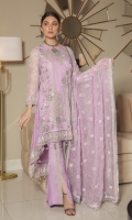 Front Sequence Embroidered Chiffon Organza Embroidered Border Back Sequence Embroidered Back Border Sequence Embroidered Border for Front and Back on Organza Sleeves Sequence Embroidered Chiffon Dupatta Embroidered Chiffon Dupatta Trouser Russian Grip Dyed Trouser Embroidered Lace for Trouser