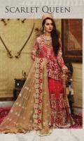Embroidered chiffon front and back yoke with sequence Embroidered chiffon front and back with sequence–1.5 yard Embroidered chiffon sleeves with sequence – 0.75 yard Embroidered net dupatta with sequence– 2.75 yard Embroidered net lehnga front and back with sequence– 10 panels Embroidered organza lehnga front and back border with sequence – 3.25 yard