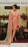 Embroidered chiffon front with sequence – 1 yard Embroidered chiffon back– 1 yard Embroidered chiffon sleeves with sequence – 0.75 yard Embroidered chiffon dupatta with sequence – 2.75 yards Raw silk trouser -2.5 yards