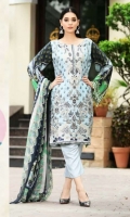 Viscose Embroidered & Print Front  Printed Back & Sleeves  Printed Chiffon Dupatta  Dyed Trouser  Embroidered Neckline+Border Patti