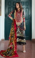 Digital Printed Embroidered Front Digital Printed Back & Sleeves Embroidered Neckline Plachi Duppata Dyed Trouser