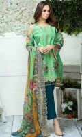Airjet Lawn Embroidered Front  Printed Back & Sleeves  Embroidered Bamber Chiffon Dupatta  Dyed Trouser