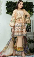 Airjet Lawn Embroidered Front  Printed Back & Sleeves  Bamber Chiffon Dupatta  Dyed Trouser