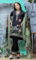 Airjet Lawn Embroidered Front  Printed Back & Sleeves  Printed Bamber Chiffon Dupatta  Dyed Trouser